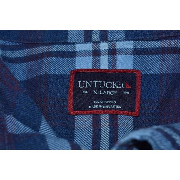 UNTUCKit Barrington Men's Shirt Size XL Blue/Red Plaid Flannel Button Down - Picture 6 of 11